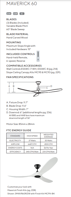 Visual Comfort Fan Maverick Indoor/Outdoor DC Ceiling Fan with 6 Speed Remote Control