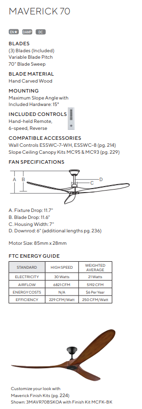 Visual Comfort Fan Maverick Indoor/Outdoor DC Ceiling Fan with 6 Speed Remote Control