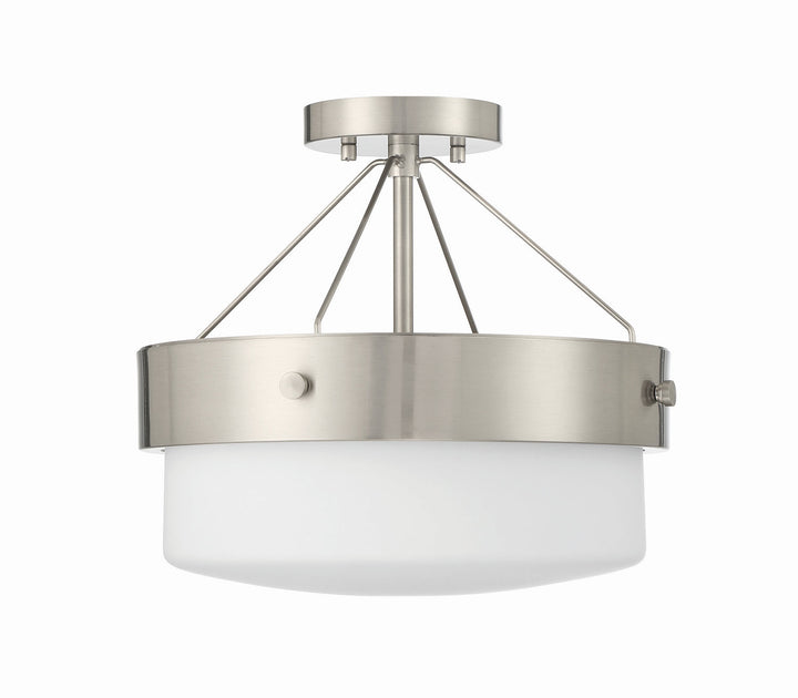 Oak Street Two Light Flushmount in Brushed Polished Nickel/Whiskey Barrel