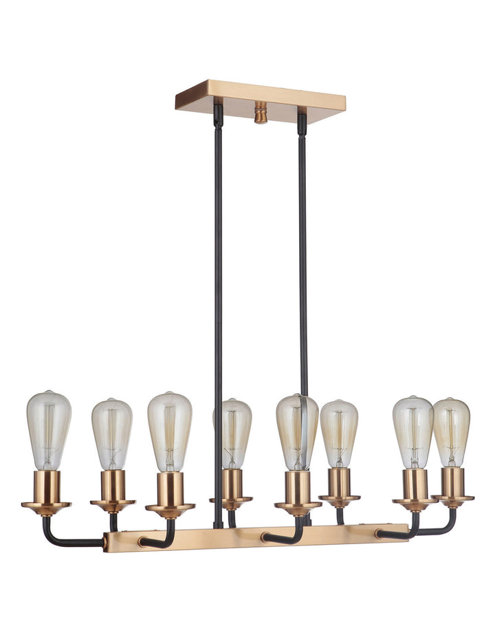 Randolph Eight Light Island Pendant in Flat Black/Satin Brass