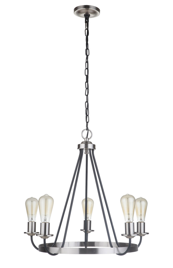 Randolph Five Light Chandelier in Flat Black/Brushed Polished Nickel