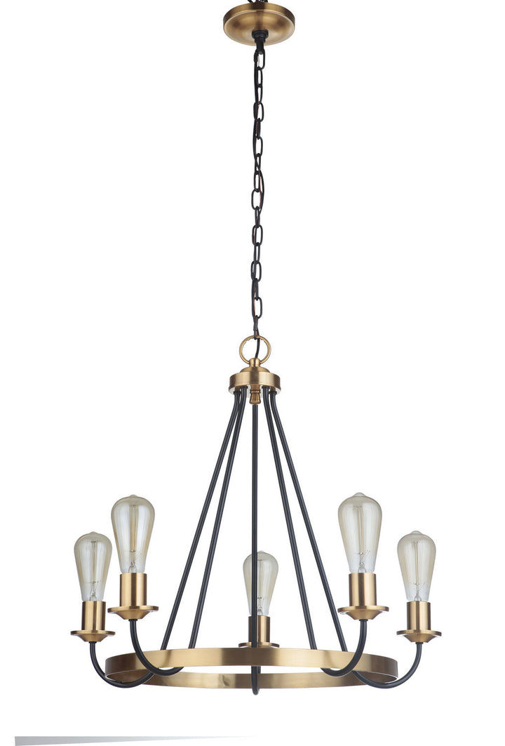 Randolph Five Light Chandelier in Flat Black/Satin Brass