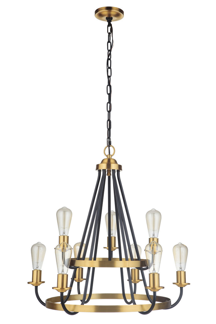 Randolph Nine Light Chandelier in Flat Black/Satin Brass