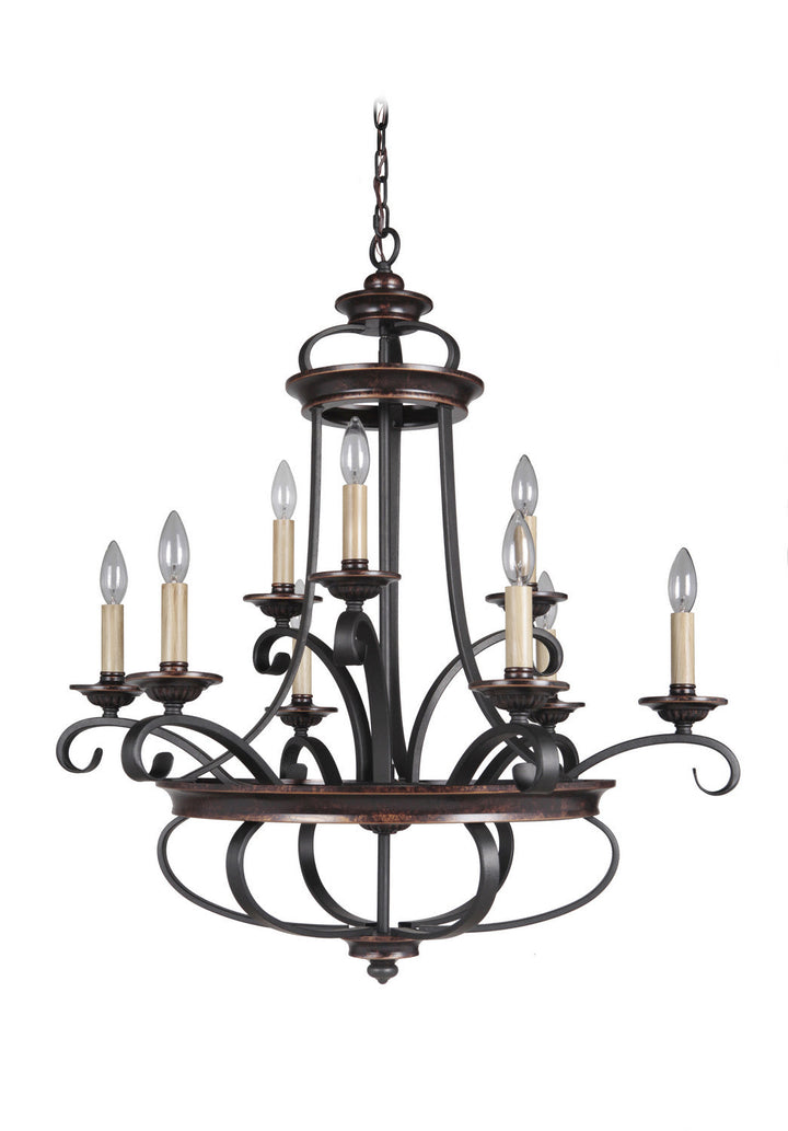 Stafford Nine Light Chandelier in Aged Bronze/Textured Black