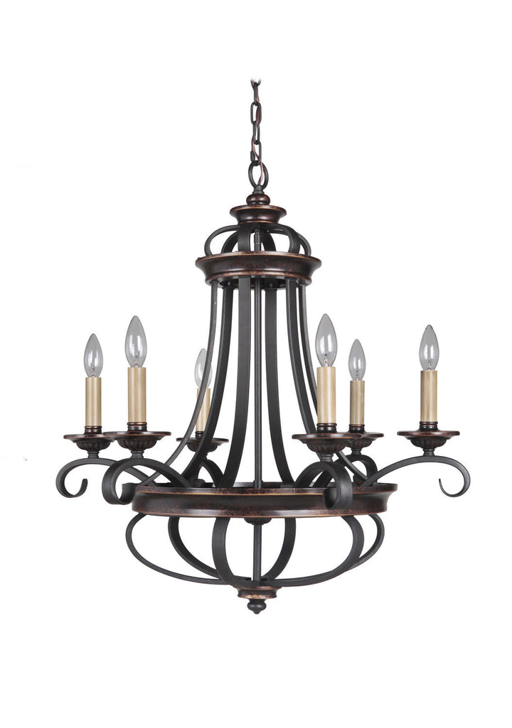 Stafford Six Light Chandelier in Aged Bronze/Textured Black