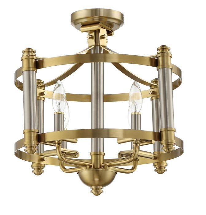 Stanza Four Light Semi Flush Mount in Brushed Polished Nickel/Satin Brass