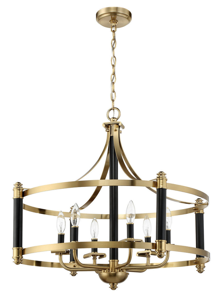 Stanza Six Light Pendant in Flat Black/Satin Brass