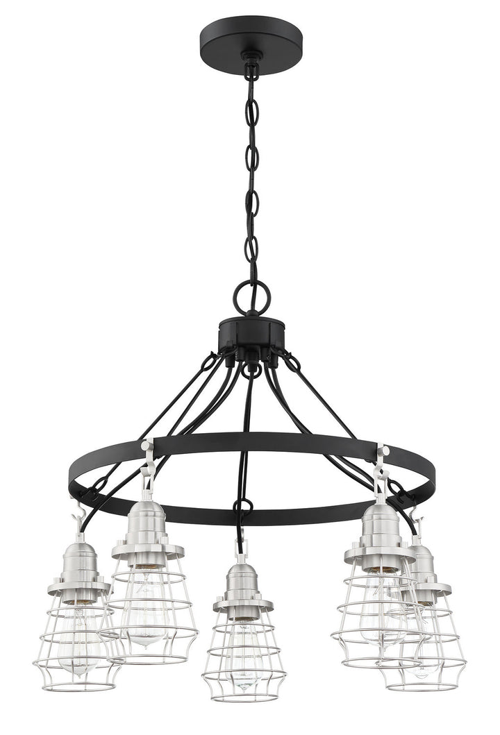 Thatcher Five Light Chandelier in Flat Black/Brushed Polished Nickel