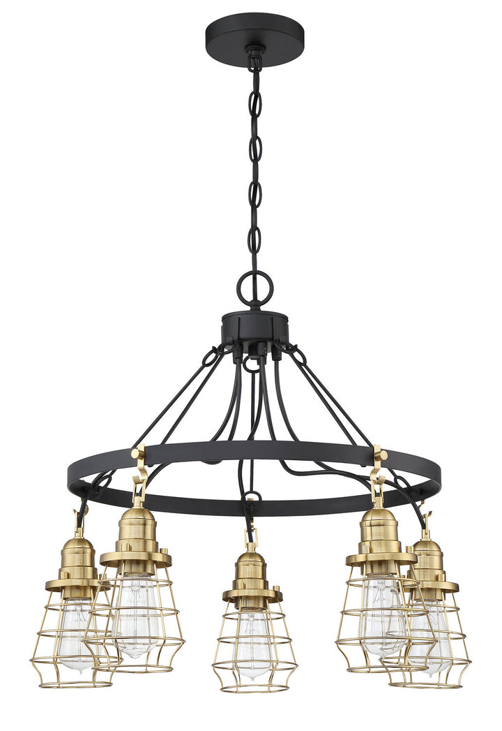 Thatcher Five Light Chandelier in Flat Black/Satin Brass