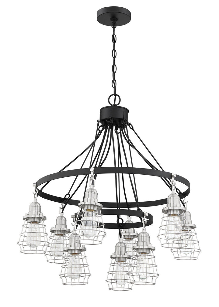 Thatcher Nine Light Chandelier in Flat Black/Brushed Polished Nickel