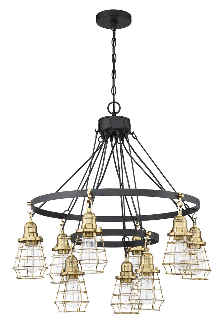 Thatcher Nine Light Chandelier in Flat Black/Satin Brass