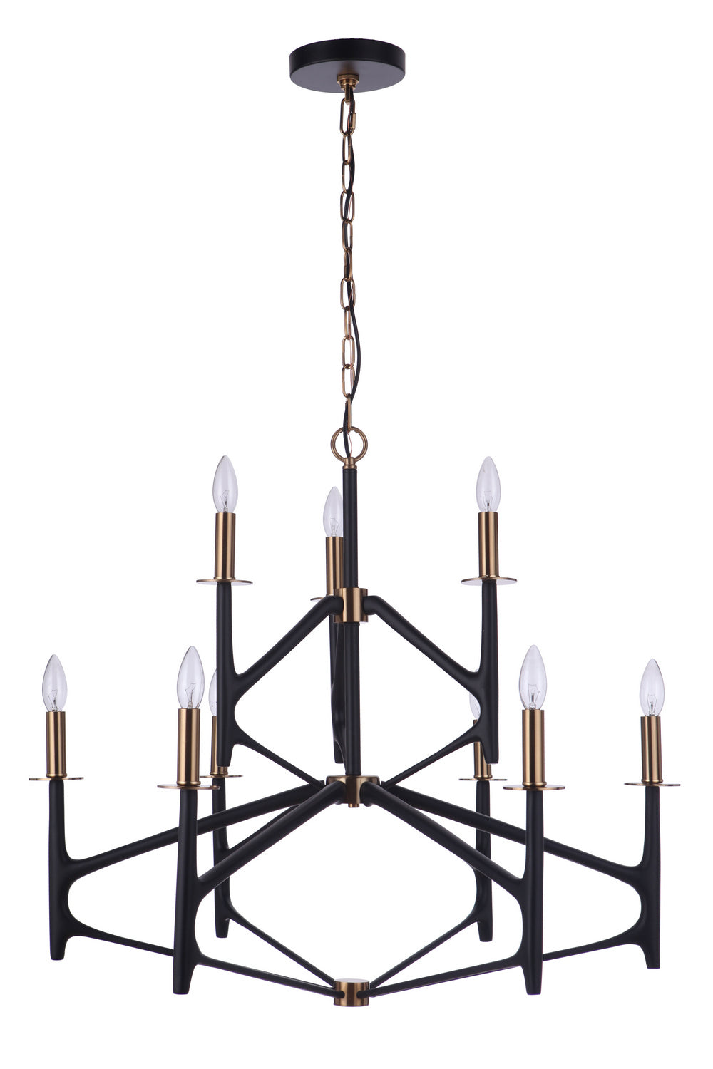 The Reserve Nine Light Chandelier in Flat Black/Satin Brass