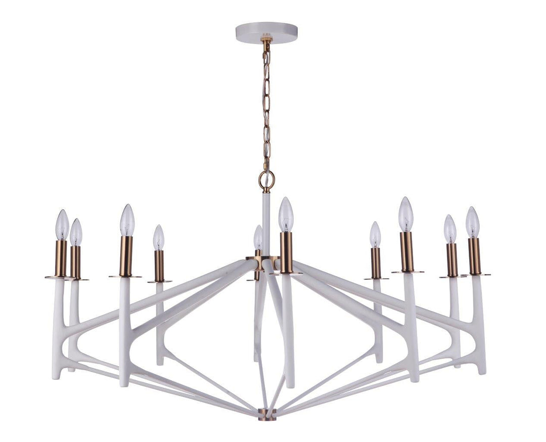 The Reserve Ten Light Chandelier in Matte White/Satin Brass