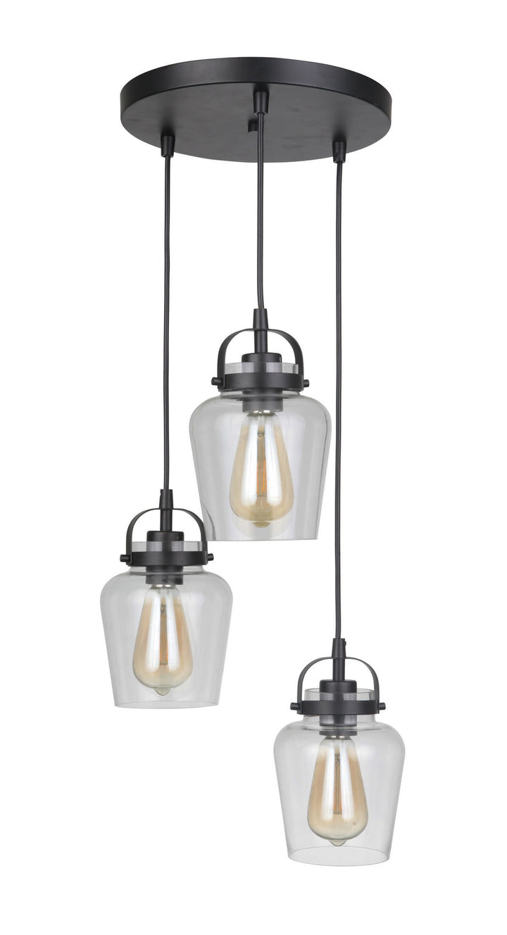 Trystan Three Light Pendant in Flat Black